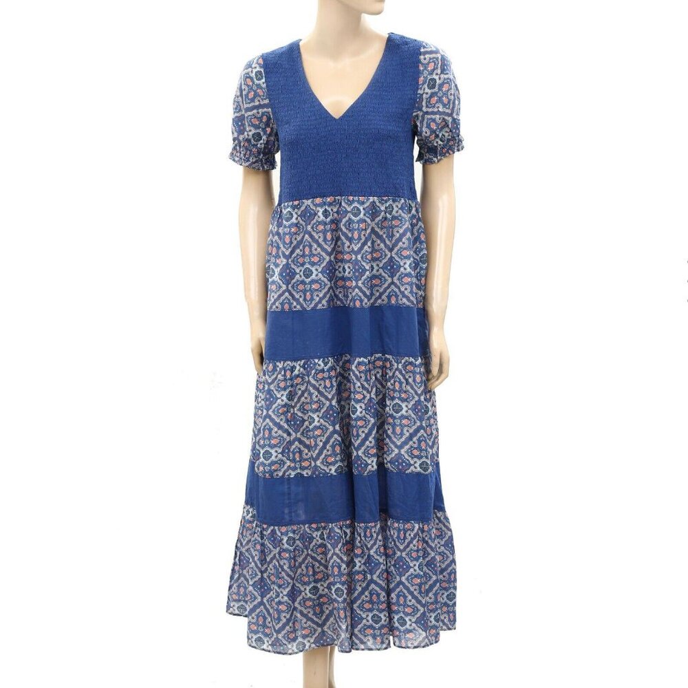 Odd Molly Anthropologie Smocked Floral Print Maxi Dress Ruffle Resort XS 255865